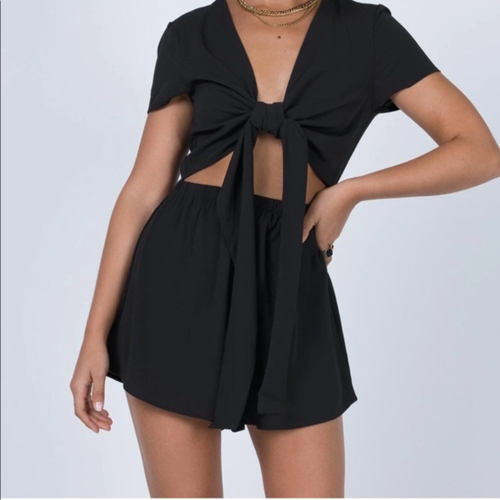 Princess Polly Ragnar Tie Front Romper Black